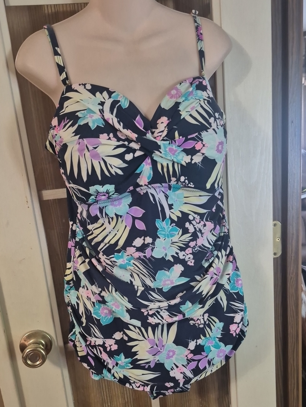 Alisha Levine Navy Floral Swim Suut with Mint and Lavender Accents
